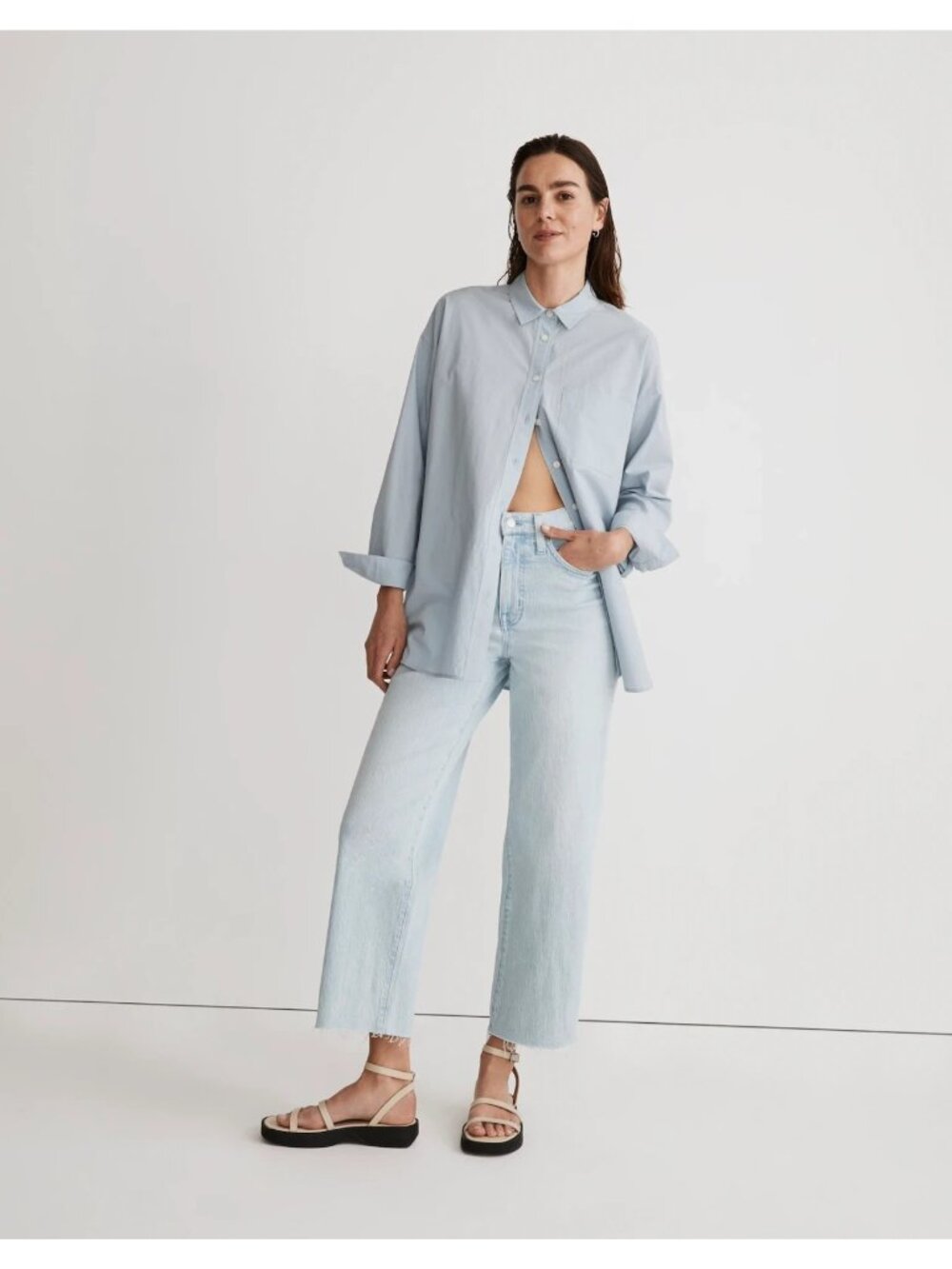 NEW MADEWELL Perfect Vintage Wide-Leg Crop Jean 31 ward wash raw hem denim